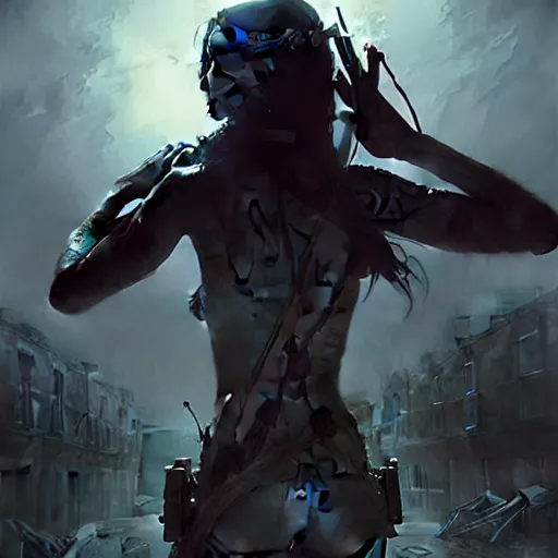 Image similar to only the dead have seen the end of war, artwork by artgerm, danger lurking in the night, fear of death, rendered in pov - ray, style of greg rutkowski and jackson pollock