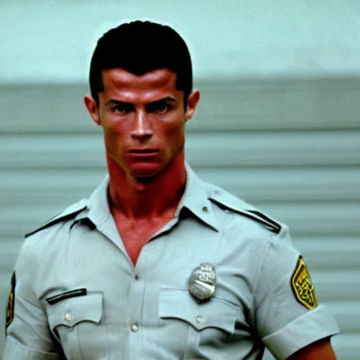 Image similar to movie still of cristiano ronaldo as a police officer in the movie Heat (1995), cinematic, dante spinotti,