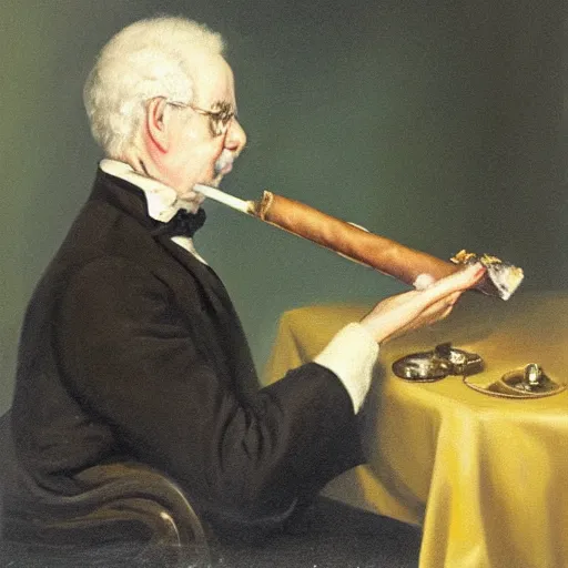 Image similar to Oil painting of Carl XVI Gustav smoking a cigar