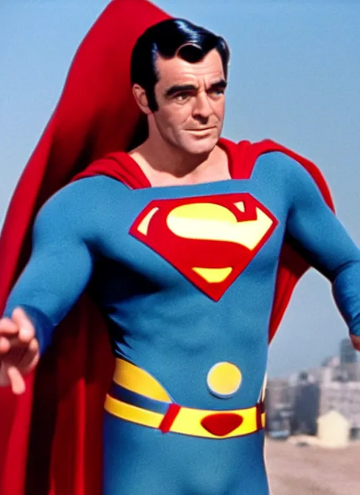 Prompt: film still of Sean Connery as Superman in Superman, 4k