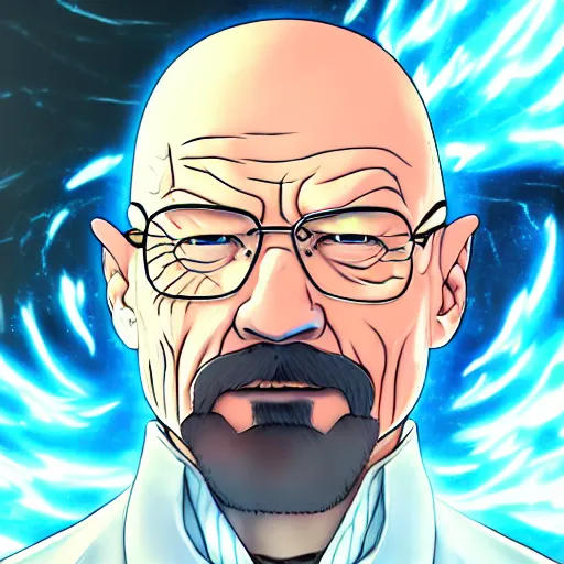 Image similar to portrait of walter white wielding the five elements of magecraft, fire earth water wind void, anime fantasy illustration by tomoyuki yamasaki, kyoto studio, madhouse, ufotable, trending on artstation