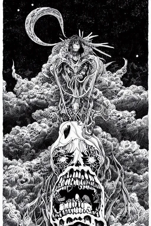 Image similar to lost soul ghost, night sky, highly detailed ink illustration of a forgotten cemetery, b & w clean shaped illustration by kim jung gi, ric estrada, ron english and eiichiro oda