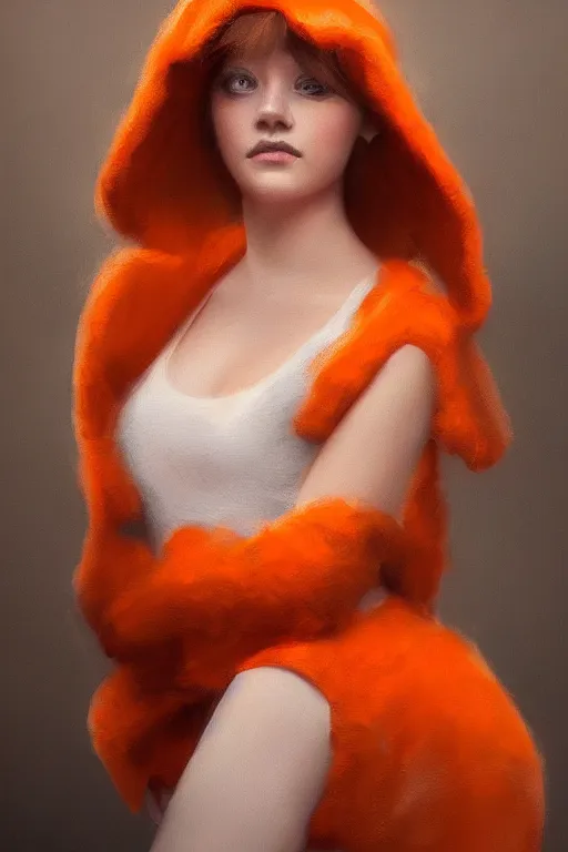 Prompt: beautiful aesthetic portrait of young woman wearing an orange tabby cat costume by wlop and Julia Razumova, deviantArt, trending on artstation, artstation HQ