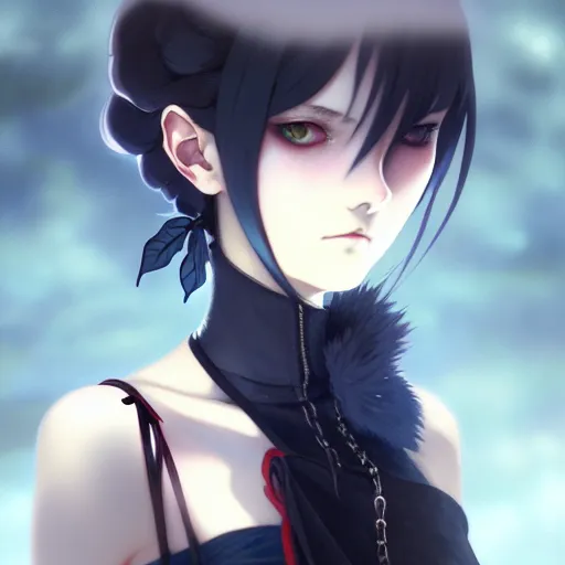 Prompt: portrait of goth girl, finely detailed features, perfect art, trending on pixiv fanbox, painted by greg rutkowski makoto shinkai takashi takeuchi studio ghibli, akihiko yoshida,