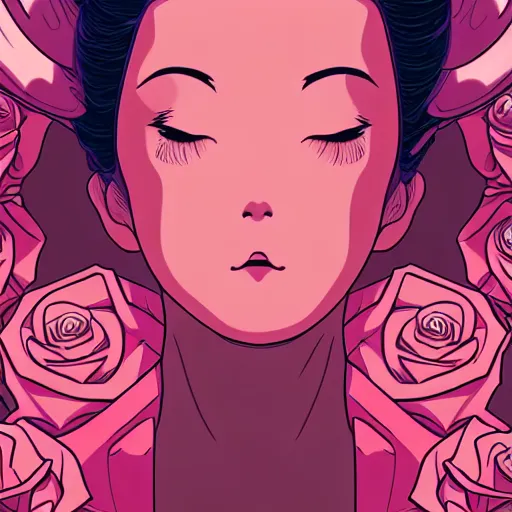 Prompt: portrait, princess, roses, satoshi kon, ethereal, glossy, laurie greasley, unconscious, illusions, intuition