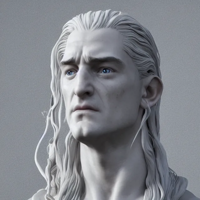 Image similar to marble sculpture of legolas, realistic, unreal engine render, octane render, hyper realistic, photo, 8 k, cinematic lighting