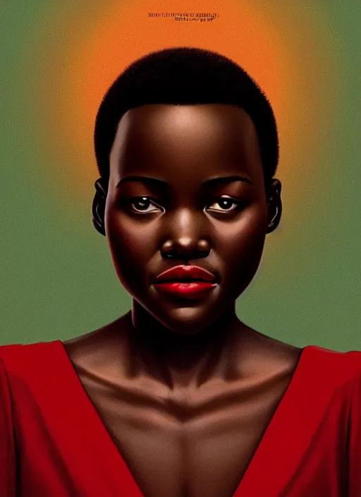 Prompt: twin peaks movie poster art, portrait of lupita nyong'o, from scene from twin peaks, clean, simple illustration, nostalgic, domestic, highly detailed, digital painting, artstation, concept art, smooth, sharp focus, illustration, artgerm, donato giancola, joseph christian leyendecker, wlop