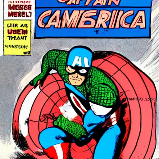 Image similar to Captain America versus a vilain dressed as a giant pickle, comic book cover, by Stan Lee