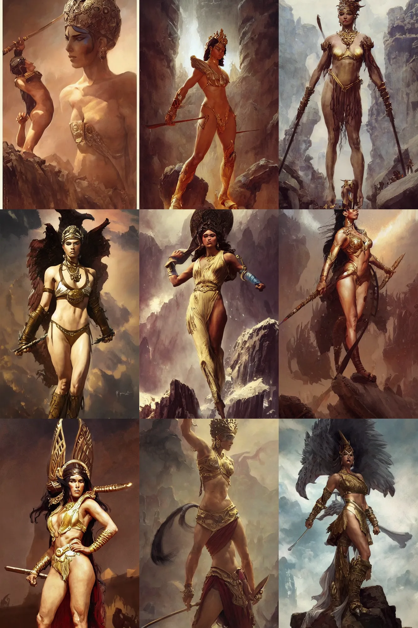 Prompt: An epic fantasy character art full portrait of a goddess at the first olympics, by Greg Rutkowski, Frank Frazetta, Boris Vallejo, very very beautiful, olympus, Exquisite detail, post-processing, masterpiece, cinematic, coliseum