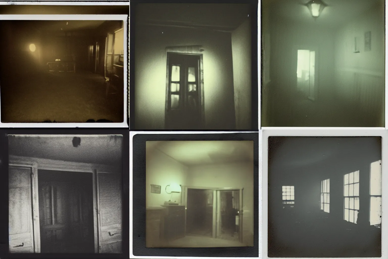 Prompt: an eerie polaroid photograph of the backrooms, nighttime, dimly lit, creepy