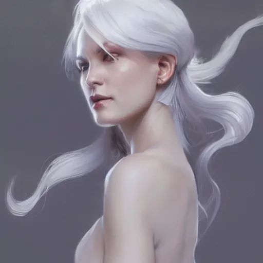 Prompt: ghostly lady, white hair, white clothes, full body, highly detailed, digital painting, concept art, artstation, sharp focus, by artgerm and greg rutkowski and alphonse mucha