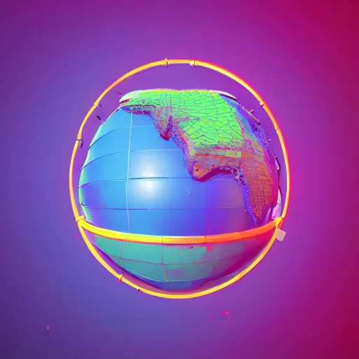 Image similar to isometric half sphere island on neon background, isometric invironment, 3d art, isometric art, high detail, artstation, concept art, behance, ray tracing, smooth, sharp focus, ethereal lighting