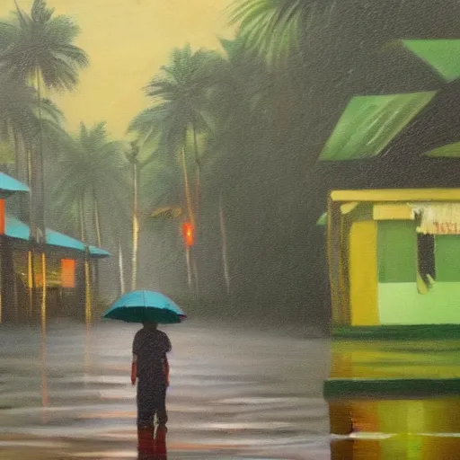 Prompt: kerala, award winning, oil painting, raining