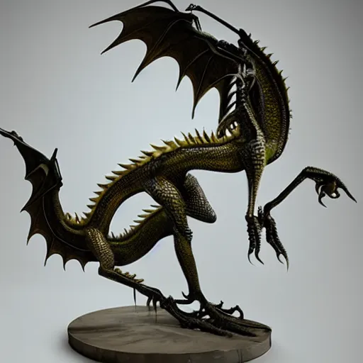 Prompt: beautiful sculpture of alien dragon, studio lighting