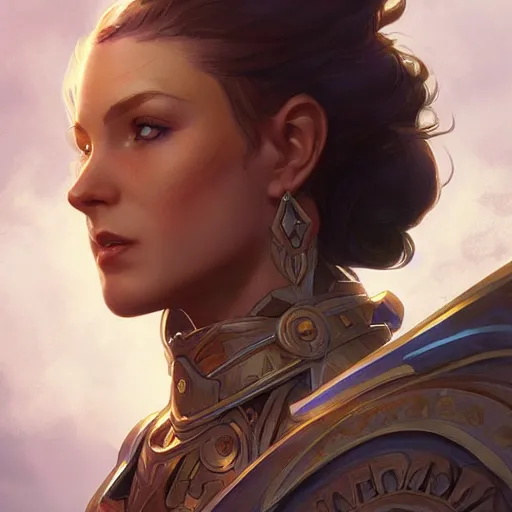 Image similar to female paladin, D&D, highly detailed, digital painting, artstation, concept art, sharp focus, illustration, cinematic lighting, art by artgerm and greg rutkowski and alphonse mucha