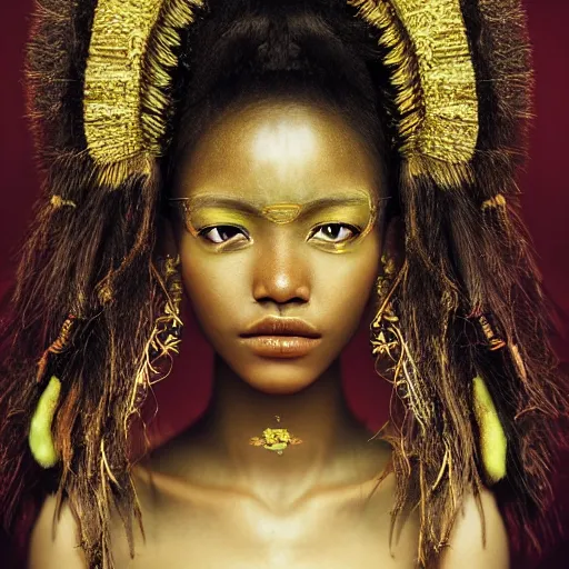 Prompt: A beautiful artistic portrait by Zhang Jingna, african tribal makeup