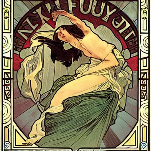 Image similar to rightous fury by alphonse mucha