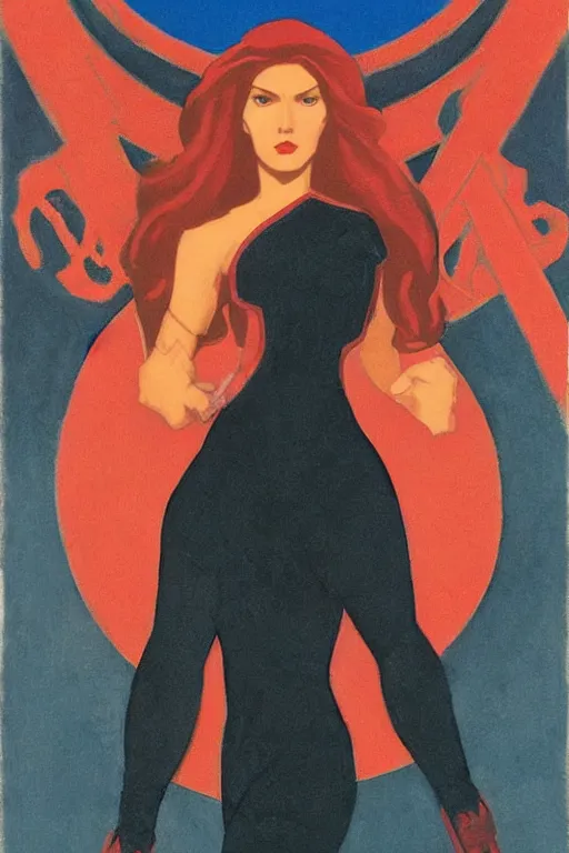 Image similar to black widow ( natasha romanova ), marvel, artwork by nicholas roerich,