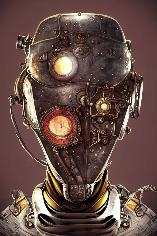 Image similar to steampunk helmet fantasy art mask robot ninja stylized digital illustration sharp focus, elegant intricate digital painting artstation concept art global illumination ray tracing advanced technology chaykin howard and campionpascale and cooke darwyn and davis jack