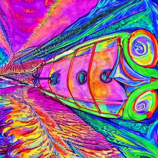 Prompt: psychedelic boat party