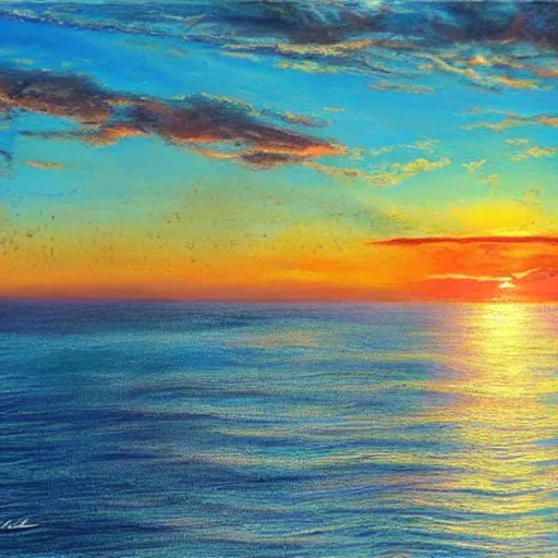 Prompt: sunset over the ocean, hyper realistic, beautiful, highly detailed, realism