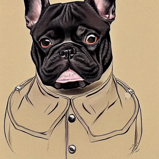 Image similar to a detailed and complex, highly detailed, concept art, soviet propaganda poster depicting a french bulldog. painting by irakli toidze