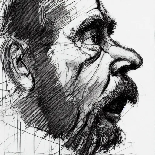 Image similar to a realistic yet scraggly portrait sketch of the side profile of a stern and sophisticated gaben newell, trending on artstation, intricate details, in the style of frank auerbach, in the style of sergio aragones, in the style of martin ansin, in the style of david aja, in the style of mattias adolfsson