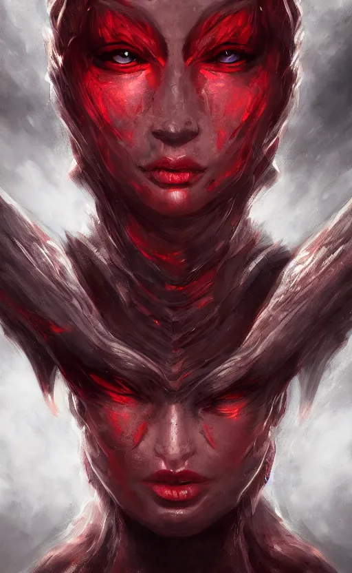 Image similar to face portrait of dragon kin woman, with pretty red ruby eyes, dynamic lighting, fantasy concept art, trending on art station, stunning visuals, creative, cinematic, ultra detailed