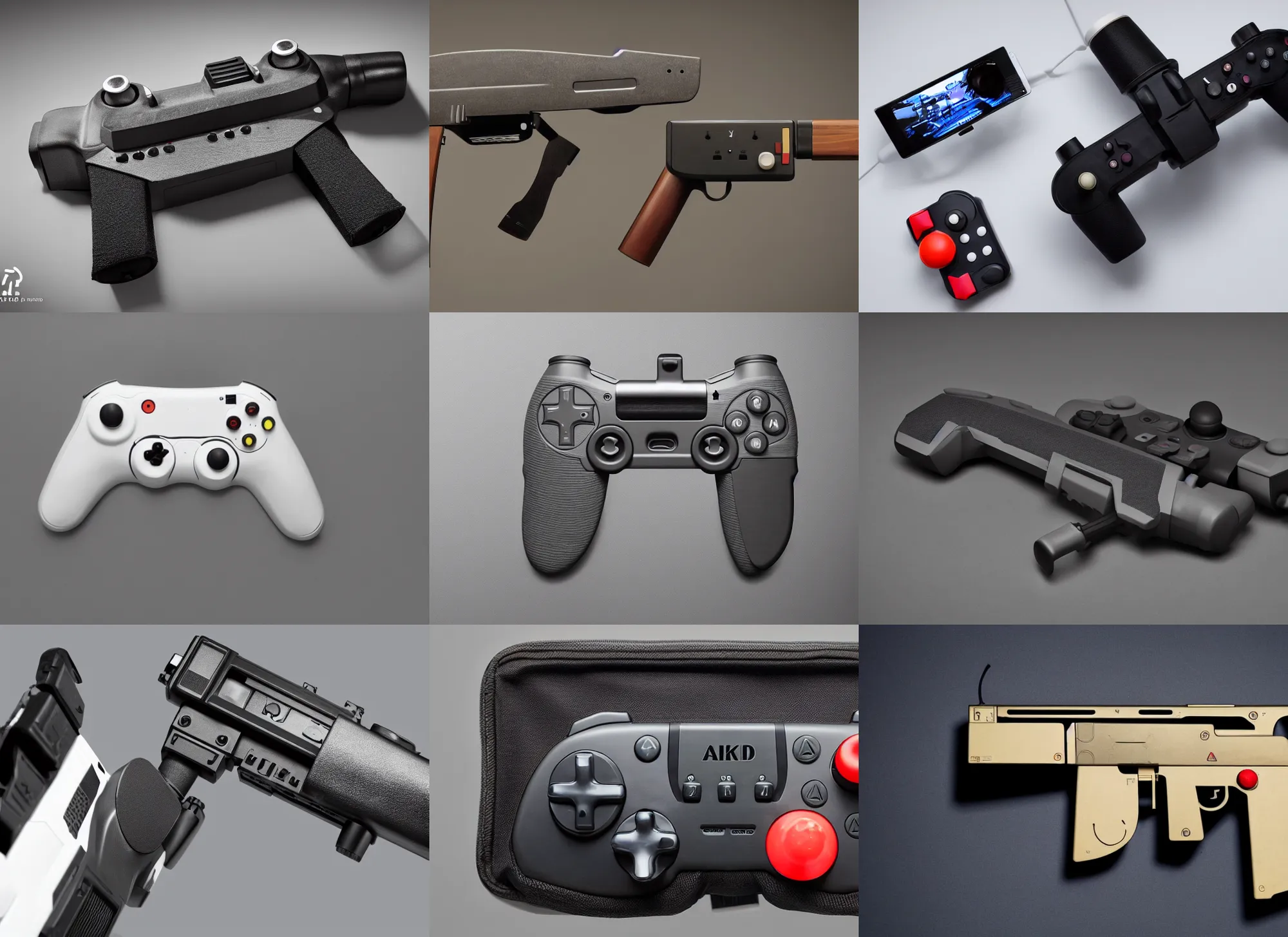 Prompt: a video game controller designed to look like an ak - 4 7, designed by nintendo, product photography, studio lighting
