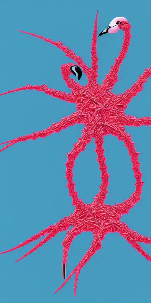 Image similar to a fractal spider flamingo with thousands of legs 4 k