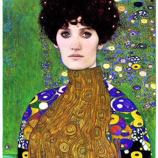 Image similar to abstract painted portrait of a beautiful woman by klimt, moebius