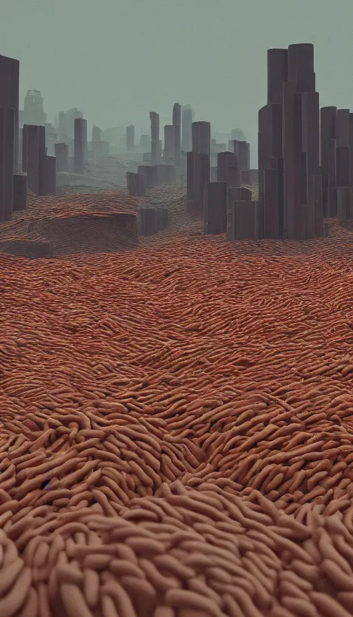 Prompt: a dystopian landscape made of hotdogs, Octane Render, cinematic