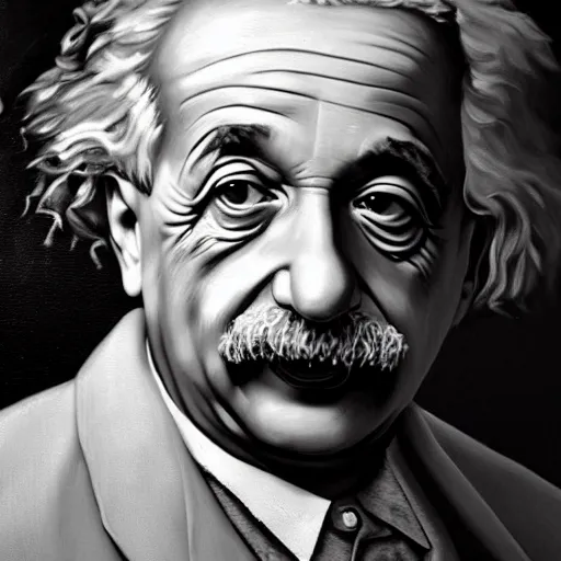 Image similar to an impasto oil painting of albert einstein!! by leonadro da vinci, 5 0 mm black and white photography, high detail, 4 k resolution, smooth colors, masterpiece, artstation