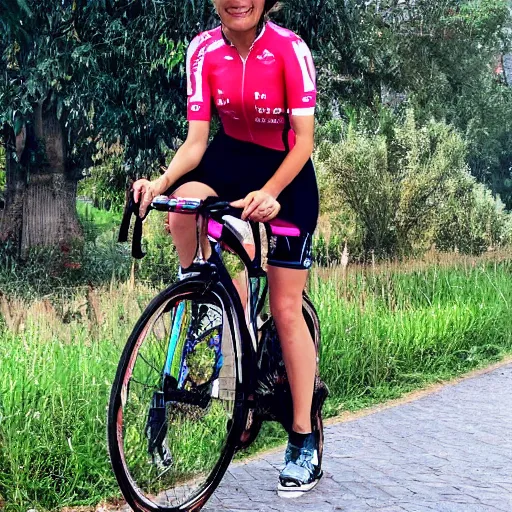 Image similar to isabel diaz ayuso dressed as a cyclist