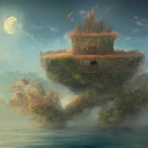 Image similar to beautiful matte painting of floating fort in the sky, mai anh tran,