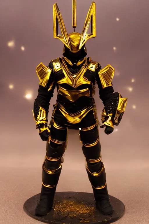 Prompt: galaxy warrior wearing gold and black armor