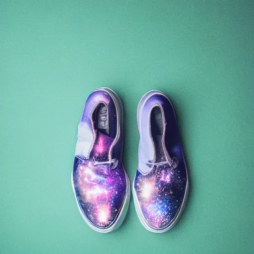 Prompt: shoes made of galaxy, studio lighting