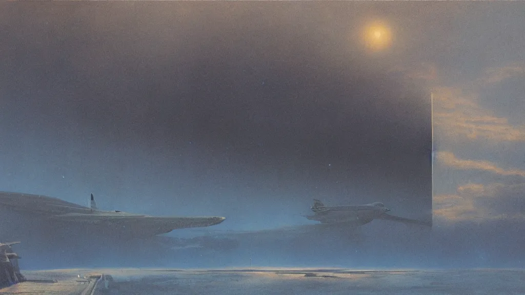 Prompt: emissary space by arthur haas and bruce pennington and john schoenherr, cinematic matte painting, photo realism, dark color palate, blue hour