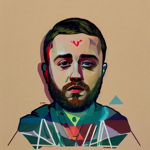 Prompt: Mac Miller painting by Sachin Teng, asymmetrical, Organic Painting , Hard Light and long shadows, Matte Painting, geometric shapes, hard edges, graffiti, street art, 300 dpi :2 by Sachin Teng:4