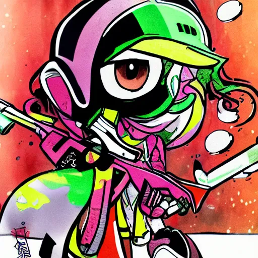 Image similar to inkling with splattershot, splatoon, comic art, anime art