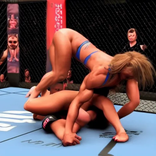 Image similar to transgender muscular woman beating up woman in ufc