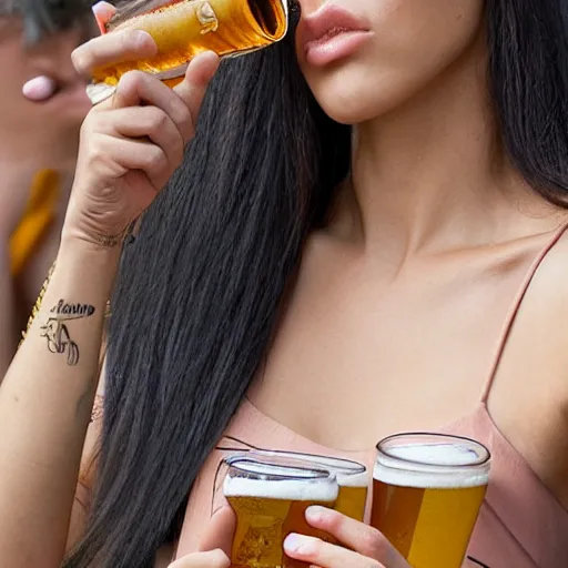 Image similar to 4k,ultra detailed portrait of Madison Beer drinking beer at the parking lot by Rachel Ruysch