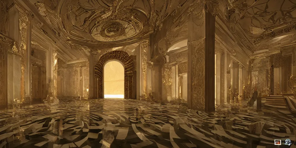 Image similar to the grand magical entrance, marble floors, art by kotaro chiba, volumetric lighting, epic composition