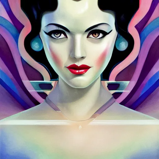 Prompt: an art deco, ( streamline moderne ), multi - racial portrait in the style of anna dittmann and charlie bowater and loish. very large, clear, expressive, and intelligent eyes. centered, ultrasharp focus, dramatic lighting, photorealistic digital matte painting, intricate symmetrical ultra detailed background.