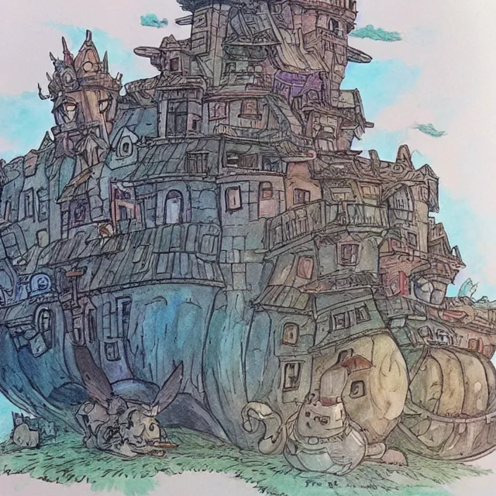 Prompt: copic art of Howl's Moving Castle, lofi aesthetic