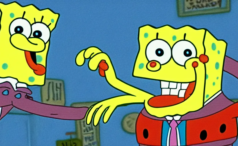 Prompt: film still from spongebob squarepants of squidward by stephen hillenburg