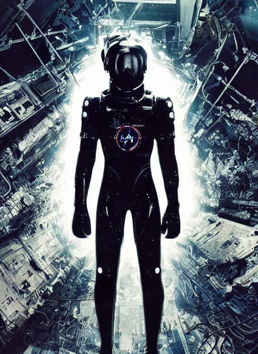 Image similar to astronauts in dark and empty void underwater - complex and hyperdetailed technical suit. reflection and dispersion materials. rays and dispersion of light. volumetric light. 5 0 mm, f / 3 2. noise film photo. flash photography. ultra realistic, wide angle. poster by wayne barlowe, hajime sorayama aaron horkey, craig mullins