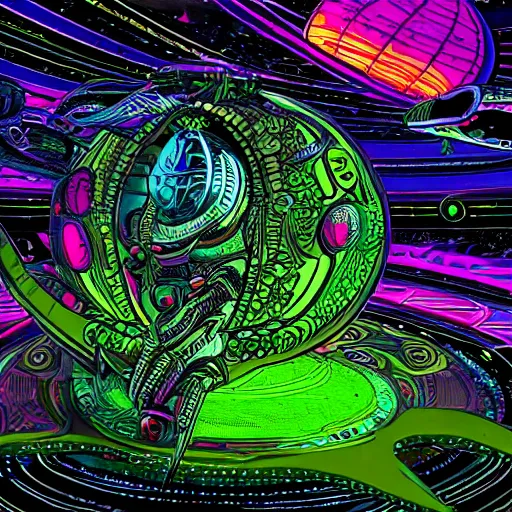 Prompt: an alien battle in space, epic, intricate, ultra detailed, intricate, 8 k, neon colors, in the style of mark cooper