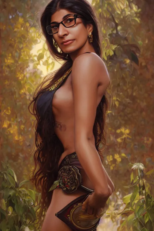 Image similar to mia khalifa representation, detailed, 8 k, trending on artstation, smooth, sharp focus artwork by mark arian, artgerm, mark keathley, greg rutkowski and alphonse mucha