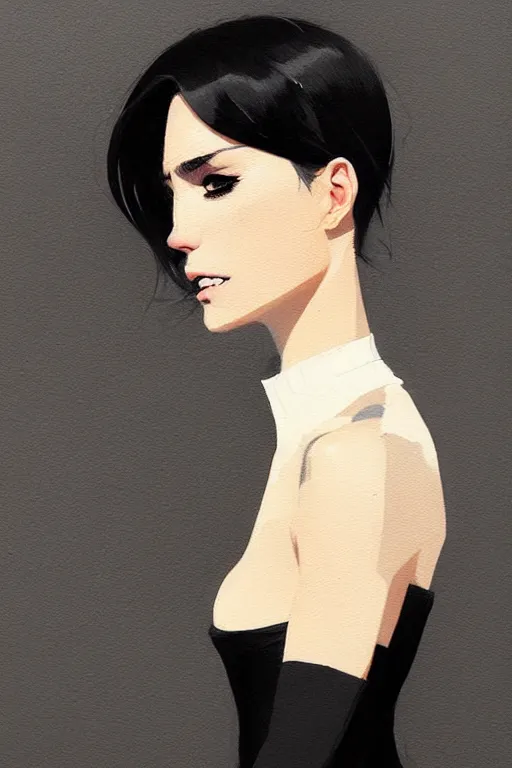 Image similar to a ultradetailed portrait painting of a stylish woman in a black turtleneck by conrad roset, greg rutkowski and makoto shinkai trending on artstation